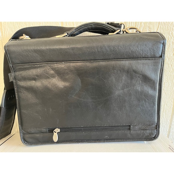 Mcklein Black Leather Briefcase Business Laptop Bag with Silver Lock and Zipper - Picture 3 of 5